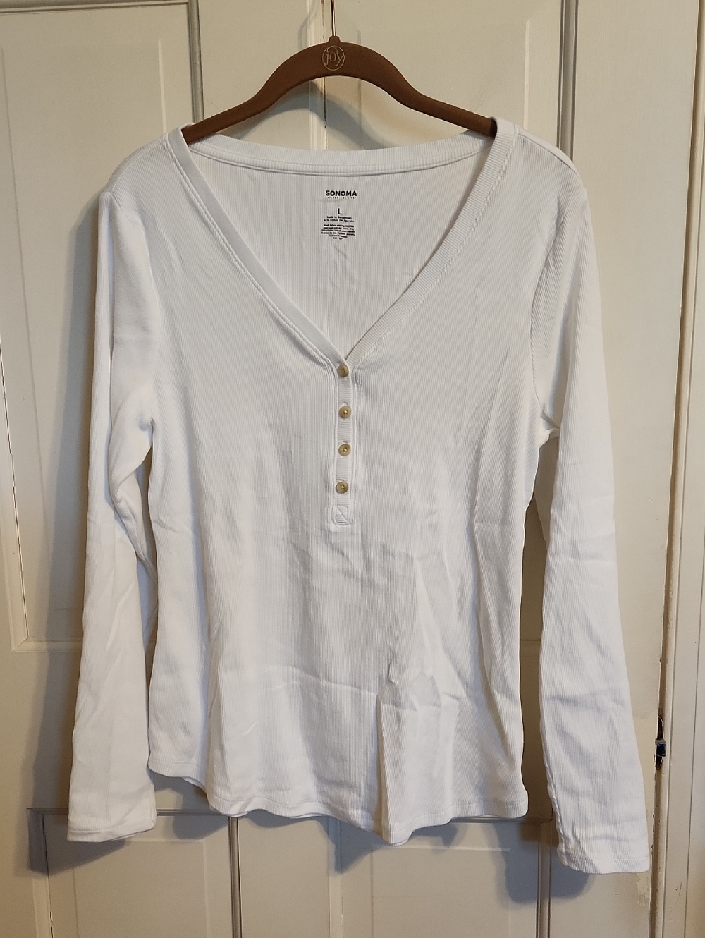 SONOMA White Ribbed Henley Long Sleeve Top